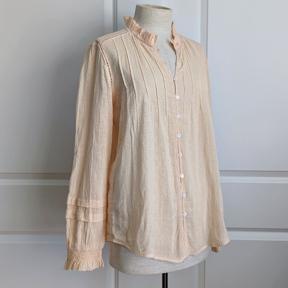 Faherty Willa Button Front 100% Organic Cotton Long Sleeve Vanilla Cream M NWT